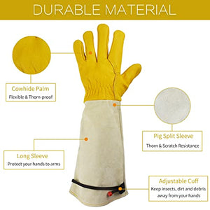 GLOSAV Gardening Gloves Thorn Proof for Rose Pruning & Cactus Trimming, Long Leather Garden Gloves for Women & Men (Medium)