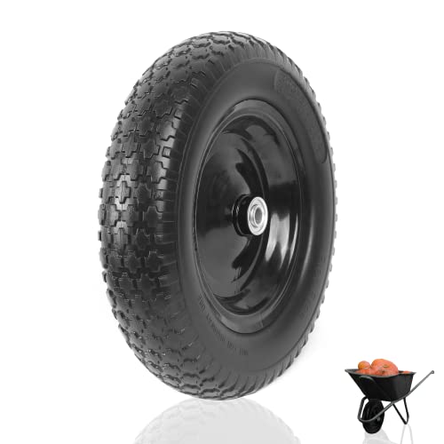 AR-PRO 4.80/4.00-8" Flat Free Tire - 14.5”D x 3.2”W Universal Solid Wheelbarrow Tire with 3” Hub and 5/8” Bearings – Extra Adapter kit includes 3/4” Ball Bearings, 1” and 1/2” Nylon Spacers
