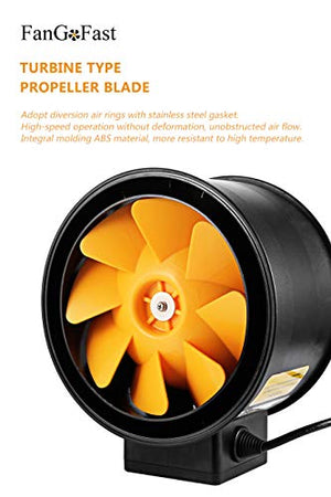 4inch Inline Duct Fan, FanGoFast 100mm 117CFM Grow Tent Fan w/Speed Dimmer US Cord for Hydroponics(Small Tent), HAVC Ventilation