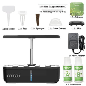 COLIBEN 12 Pods Hydroponics Growing System,Indoor Garden with 36W Full Spectrum LED Grow Light, Timer,18.5" Adjustable Height, Silent Pump,4.5L Water Tank,Herb Garden Germination Kit (2nd Generation)