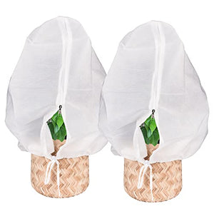 Abimars Plant Covers Freeze Protection Jacket 2.36 oz/yd², 3.3ft x 3.3ft Reusable Winter Drawstring Plant Covers with Zipper, Frost Cloth Plant Freeze Protection, 2 Pack