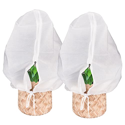 Abimars Plant Covers Freeze Protection Jacket 2.36 oz/yd², 3.3ft x 3.3ft Reusable Winter Drawstring Plant Covers with Zipper, Frost Cloth Plant Freeze Protection, 2 Pack