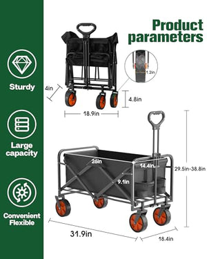 LOGARD Collapsible Folding Wagon,Heavy Duty Utility Beach Wagon Cart,Outdoor Camping Wagon
