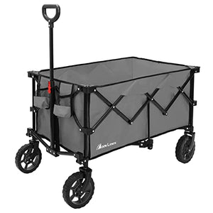 Moon Lence Collapsible Folding Wagon Cart Heavy Duty Folding Garden Portable Hand Cart with All-Terrain Beach Wheels, Adjustable Handle & Drink Holders (Grey)