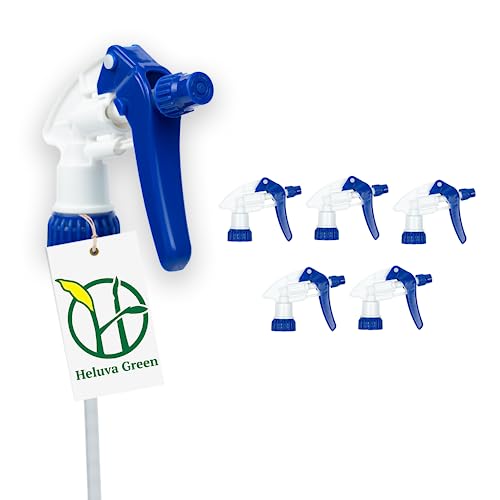 Heluva Green, 6 pack - Replacement Trigger Spray Nozzles Only, No Bottle Included – Heavy Duty, Industrial & Home Use, Universal Fit for 32oz, 16oz, 8oz Plastic & Glass Bottles, Blue