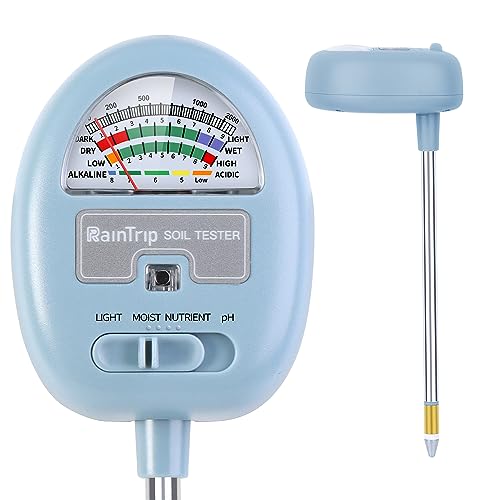 【Upgraded 】 4-in-1 Soil Moisture Meter, Soil Ph Meter, Soil Tester for Moisture, Light,Nutrients, pH,Soil Ph Test Kit, Great for Garden, Lawn, Farm, Indoor & Outdoor Use ，No Battery Required（Blue)