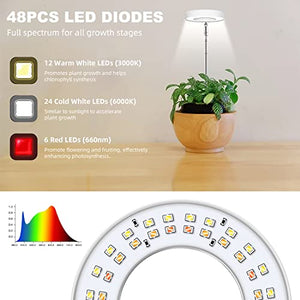 Kullsinss Grow Lights for Indoor Plants, Full Spectrum Plant Light with Detachable Base, Height Adjustable, 3 Colors, 10 Dimming, Automatic Timer, Halo Growing lamp for Small Plants, 2-Pack