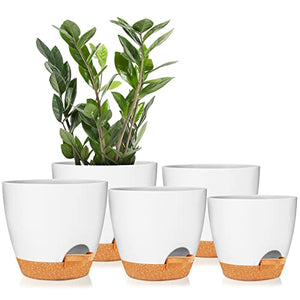 GARDIFE Plant Pots 7/6.5/6/5.5/5 Inch Self Watering Planters with Drainage Hole, Plastic Flower Pots, Nursery Planting Pot for All House Plants, Succulents,Snake Plant, African Violet, Flowers,White