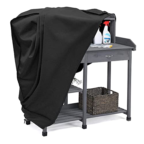 Garden Potting Bench Table Cover, Waterproof Protective Wooden Workstation Table Cover 420D Oxford Outdoor Potting Bench Table Cover 45" L X 20" W X 50" H Black(Only Cover)