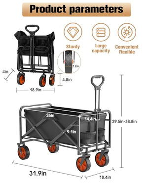 IFOKER Beach Cart Large Capacity, Heavy Duty Folding Wagon Portable,Collapsible Wagon for Sports, Shopping, Camping