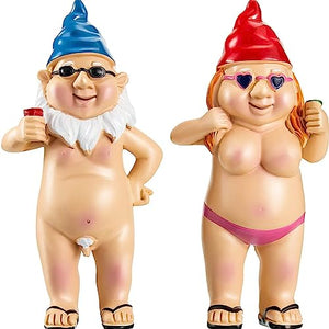 Heixry 2PCS Garden Gnome, 4.7 Inch Naked Gnome Statue Garden Goblin-Art Decoration Peeing Gnome Naughty Statue Gnome Statue for Home Indoor or Outdoor Lawn Garden Decorations, Man and Woman Style