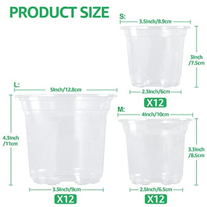 36 Packs 5/4/3.5 Inch Reinforced Clear Nursery Pots with Drainage Hole, Transparent Variety Pack Plastic Plant Pot Seedling Planter Seed Starter Flower 20pcs Labels