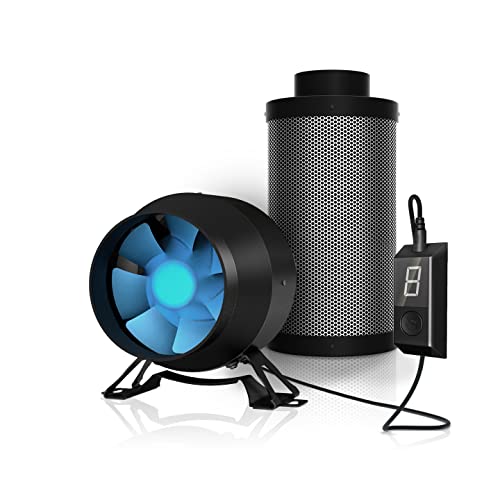 TerraBloom 4” Grow Tent Ventilation Combo - Latest model 4” EC Duct Fan, 4”x12” Premium Activated Air Carbon Filter and 4” x 8 Ft Lightproof ducting For Small And Medium Growing Tents