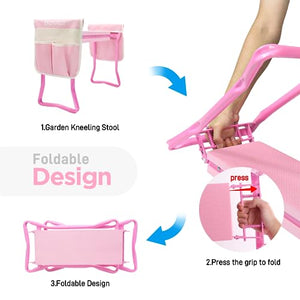 Besiter Garden Kneeler and Seat, Heavy Duty Garden Stool with EVA Foam Pad Protects Knees Back, Folding Gardening Kneeler Bench and Sitting for Camping Great Gifts for Seniors, Women (Pink Seat Only