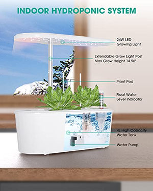 ZMHOO Hydroponics Growing System Indoor Garden, Plant Germination Kit with 2 Led Grow Light Modes, Smart Timer Starter Kit, Adjustable Easy-to-Install Magnetic Light Rod for Home, Kitchen, Gardening