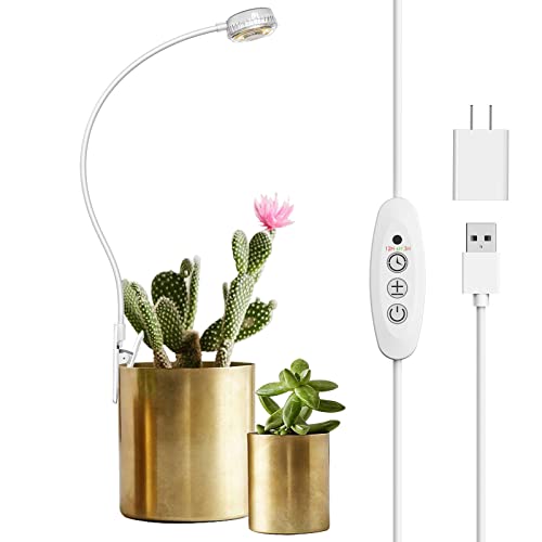 SANSI Grow Lights for Indoor Plants, Pot Clip LED Plant Light, Full Spectrum, Plant Growing Lamp with 4-Level Dimmable, Auto On Off 3 6 12 Hrs Timer for Succulents, Small Plant, White, 5V