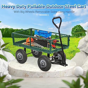 Garden Carts Yard Dump Wagon Cart Lawn Utility Cart Outdoor Steel Heavy Duty Beach Lawn Yard Landscape
