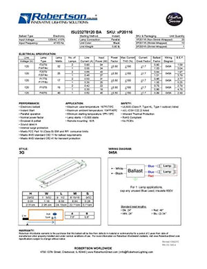 Robertson 3P20116 eBallast, Instant Start, NPF, 1 or 2 Lamp F32T8, 120Vac, 60 Hz, Model ISU232T8120 BA (Replaces Robertson 3P20003, Model ISU232T8120 /B)