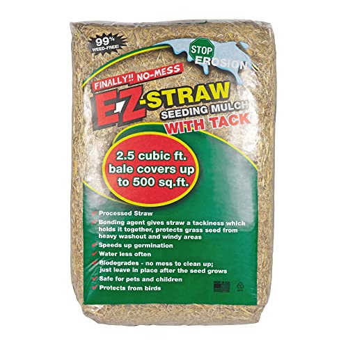 EZ Straw Seeding Mulch with Tack - Biodegradable Organic Processed Straw – 2.5 CU FT Bale (Covers up to 500 sq. ft.), Multi