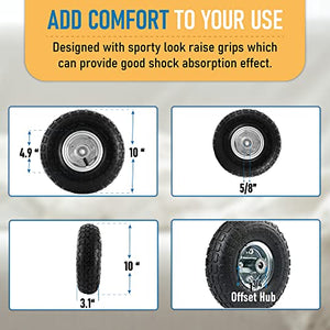 10-Inch Replacement Tire and Wheel 4.10/3.50-4" - 10” Utility Tires for Cart, Dolly, Hand Truck, Generator, Lawnmower, Garden Wagon with 5/8” Axle Bore Hole - Double Sealed Bearings (2 pack)