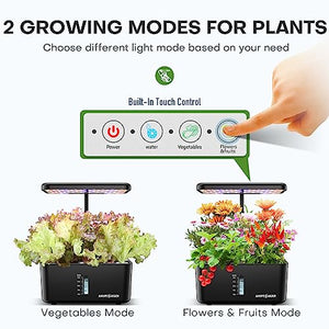 Indoor Garden Hydroponic Growing System: Ahopegarden Plant Germination Kit Aeroponic Herb Vegetable Flower Growth Countertop with Grow Light - Planter Grower Rise Harvest (8 Pods, Dull Black)