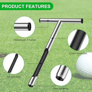 Soil Sampler Probe 12 Inch - Tubular Contractor Grade Enforced T Handle - Stainless Steel with Core Sampling Area - Includes Soil Sample Kit