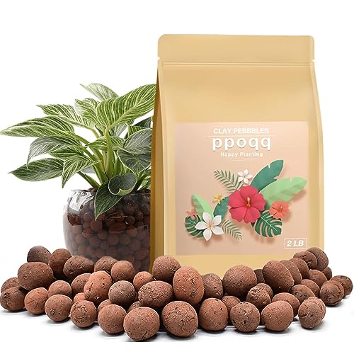ppoqq 2LBS Organic Expanded Leca Clay Pebbles for Plants丨Hydroponics丨Orchids丨Grow Medium 4-16MM