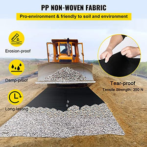VEVOR Geotextile Landscape, 6ft x 50ft 8 oz, Non-Woven PP Drainage 350N Tensile Strength & 440 N Load Capacity, for Ground Cover, Garden Fabric, French Drains, Black