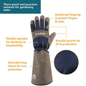 COOLJOB Rose Pruning Thorn Proof Gardening Gloves, Long Sleeve Puncture Proof Gloves with Forearm Protection for Women and Men, Large Size, Navy & Grey (1 Pair L)