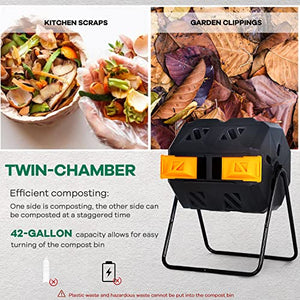 Compost Bin,Outdoor Compost Tumbler 42 Gallon Composter BPA Free Dual Chamber Composting Rotating for Garden Yard Orange