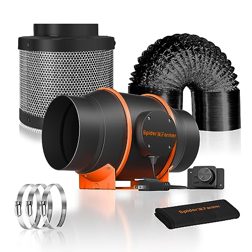 Spider Farmer 2023 update 6 Inch Inline Fan and Carbon Filter Combo, Exhaust Fan with Speed Humidity Controller Hydroponics Grow Tent Ventilation Kit for Heating Cooling Grow Tents, Hydroponics