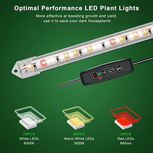 Kullsinss 16" Plant Grow Light Strips, 120 LEDs Grow Lights for Indoor Plants Full Spectrum with Upgrade Timer 6/12/16 Hrs, 5 Dimmable Levels, 2 Pack Sunlike Grow Lamp for Hydroponics Succulent