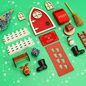 23PCS Christmas Wooden Miniature Fairy Door Kit,Christmas Elf Girl Fairy Doors Decorations Door Enchanted,Tooth Miniature Fairy Door Accessories for Xmas DIY Craft Dollhouse Garden Decor