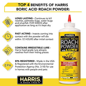 HARRIS Boric Acid Roach and Silverfish Killer Powder w/Lure for Insects (16oz)