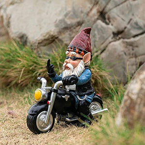 JHWKJS Garden Gnome Riding Motorcycle Funny Outdoor Gnome Decoration Indoor Outdoor Lawn Figurines for Home Yard Décor, Medium