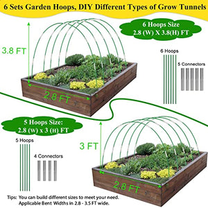 Greenhouse Hoops Grow Tunnel 6 Sets of 8FT Long Garden Hoops, Rust-Free Fiberglass Garden Hoops Frame for Garden Netting Raised Bed Plant Shade Cloth Row Cover, DIY Plant Support Garden Stakes, 36pcs