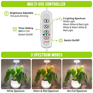 Kullsinss Grow Lights for Indoor Plants, Full Spectrum Plant Light with Detachable Base, Height Adjustable, 3 Colors, 10 Dimming, Automatic Timer, Halo Growing lamp for Small Plants, 2-Pack