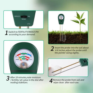 Sanhezhong Soil Moisture/PH/Fertility Meter,Soil Test kit,Soil Probe,Soil Tester Tool for Garden Farms, Lawns, Potted Plants,Indoor Outdoor, Promote Plants Healthy Growth (Green)
