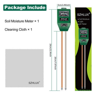 SZHLUX Soil Ggardening Tools 3-in-1 Moisture Meter Light & PH Tester for Plant Care, for Garden, Lawn, Farm, Indoor & Outdoor, 11.4in, Green