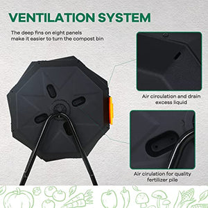 Compost Bin,Outdoor Compost Tumbler 42 Gallon Composter BPA Free Dual Chamber Composting Rotating for Garden Yard Orange