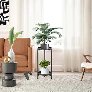 NADONEL Plant Stand Indoor Outdoor 2 Tier Metal Black for Plants Multiple Tall Tiered Planter Shelf Rack