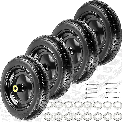 Upgraded 13" Flat Free Wheels Replacement for GOR Garden Cart Tires and Wheels, 4.00-6 Solid Tires and Wheels with 5/8"Bearings, 13" No Flat Wheels for GOR Garden Carts/Hand Trucks/Garden Carts-4PCS