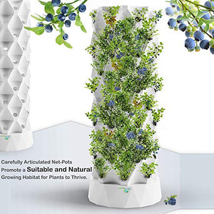 Nutraponics Hydroponics Tower - Hydroponics Growing System for Indoor Herbs, Fruits and Vegetables - Aeroponic Tower with Hydrating Pump, Timer, Adapter, Seeding Bed & Net Pots (64 Pots)
