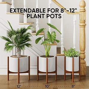 MUDEELA Adjustable Bamboo Plant Stand 8 to 12 Inches, Single Floor Stand for Indoor Plants, Dark Brown Planter Stand, Pot Plant Not Included