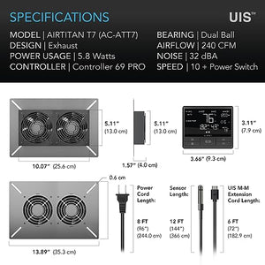 AC Infinity AIRTITAN T7, Ventilation Fan 12" with Temperature Humidity WiFi Controller, EC Motor for Crawl Space, Basement, Garage, Attic, Hydroponics, Grow Tents