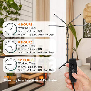 GHodec Grow Light with Stand, 80 LED 5500K Full Spectrum Floor Plant for Indoor Plants Growing,5 Dimmable Levels & Auto On/Off Timer,Tripod Stand Lamp Height Adjustable