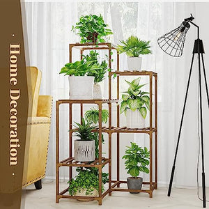 Bamworld Plant Stand Indoor Outdoor Plant Shelf Corner Plant Table 7 Pots Plant Holder for Living Room Plant Rack Indoor Multiple Plants for Patio Balcony Garden Decor