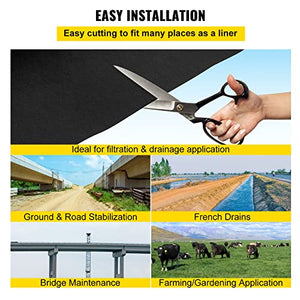 VEVOR Geotextile Landscape, 6ft x 50ft 8 oz, Non-Woven PP Drainage 350N Tensile Strength & 440 N Load Capacity, for Ground Cover, Garden Fabric, French Drains, Black