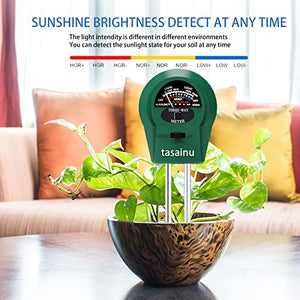 Soil Moisture Meter, Tasainu 3-in-1 Moisture Meter for House Plants, Soil pH Meter, Suitable for Potted Plants, Farms, Gardens and Indoor & Outdoor, No Battery Required