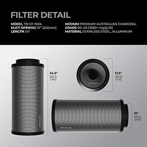 TerraBloom 10” Grow Room Ventilation Combo - Latest model 10” EC Duct Fan, 10”x24 Premium Activated Air Carbon Filter and 10” x 8 Ft Lightproof ducting For Large Growing Tents and Rooms